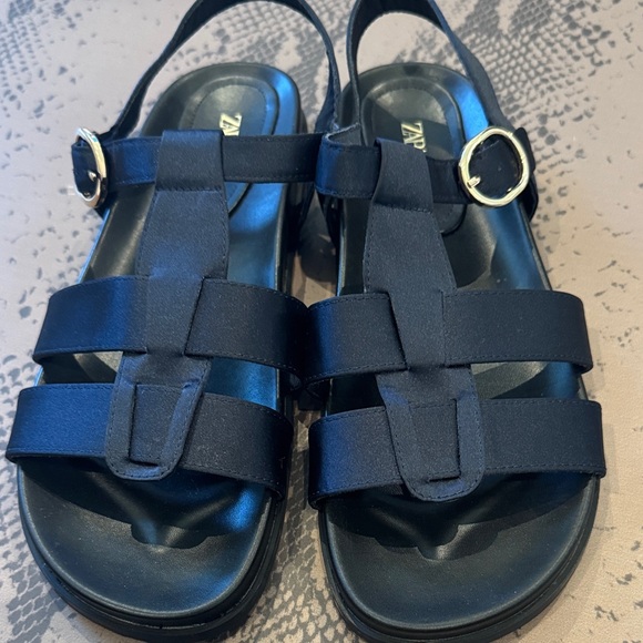 Zara Women's Blue Satin Buckle Sandals - Picture 5 of 6